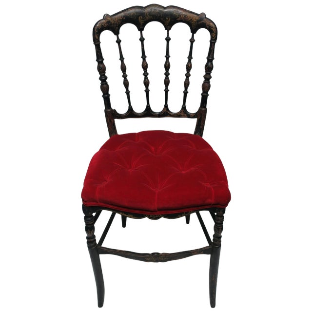 Antique English Chiavari Black Wood and Red Velvet Chair Chairish
