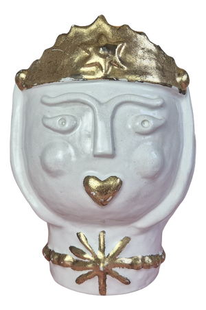 Handcrafted Italian Ceramic Planter in the Form of a Queens Head with Gilded Crown, 1970s
