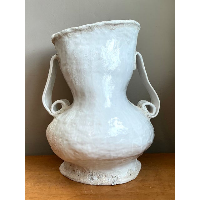 Vintage Monumental White Ceramic Double-Handled Vase For Sale - Image 10 of 12