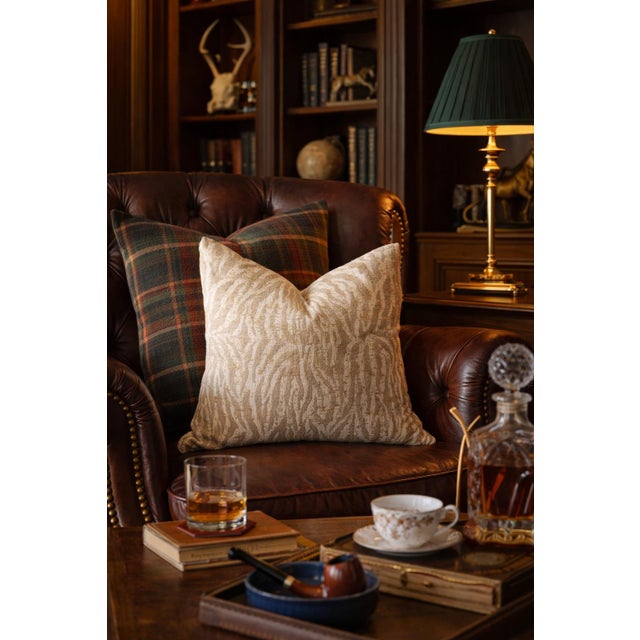 English Natural Woven Zebra Inspired Jacquard Animal Print Accent Pillow – Down / Feather Filled - Ralph Lauren, Palm Beach Regency and Cottagecore Decor For Sale - Image 3 of 8