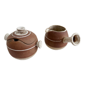 1970s Modernist Japanese Stoneware Creamer & Sugar Set