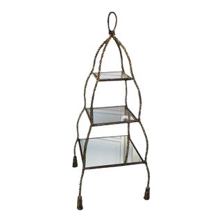 1950s Italian Hollywood Regency Iron Rope Tassel 3-Tier Etagere Stand For Sale