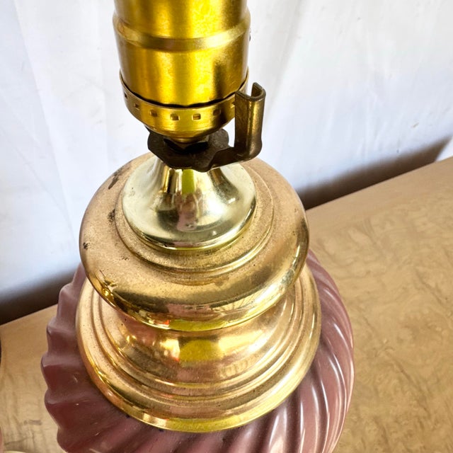 Postmodern Pink Glass Swirl and Gold Table Lamps - A Pair For Sale - Image 9 of 9