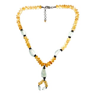 Vintage Silver and Citrine Bead Necklace, 1990s For Sale