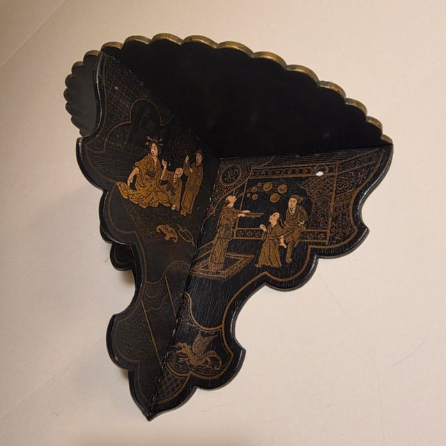 Black Chinoiserie Black Paper Mache Wall Shelf Bracket For Sale - Image 8 of 17