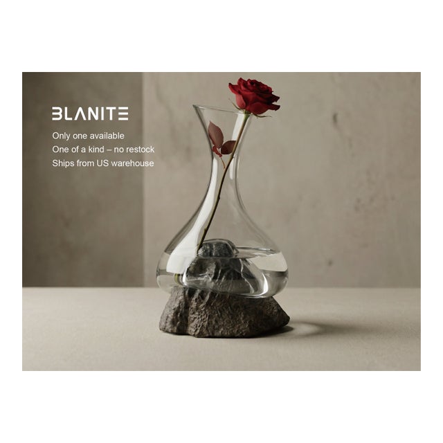 Sculptural Glass Decanter Vase With Natural Gobi Desert Stone – One of a Kind Art Glass For Sale