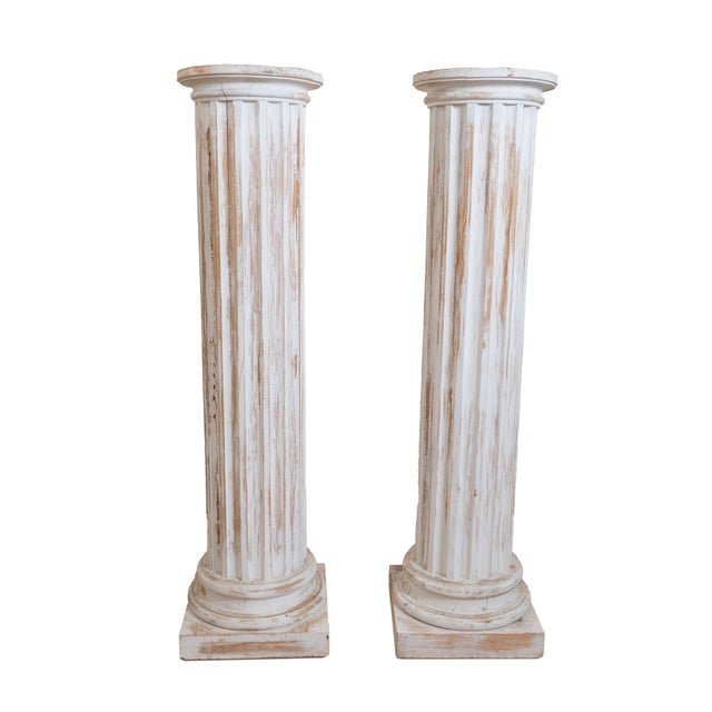 Pair of Neoclassical Fluted Whitewashed Wood Columns For Sale - Image 9 of 16