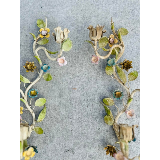 1950s Vintage Italian Tole Candle Wall Sconces For Sale - Image 5 of 6