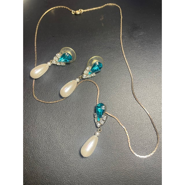 Classic MCM Peacock Blue-Green Demi-Parure Necklace and Earrings Set, 3 Pieces MCM Jewelry Set For Sale In South Bend - Image 6 of 6
