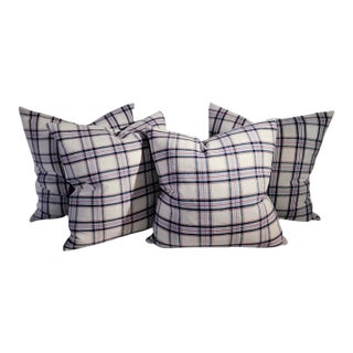 19Thc Red & Blue Plaid Linen Pillows -Set of Four For Sale