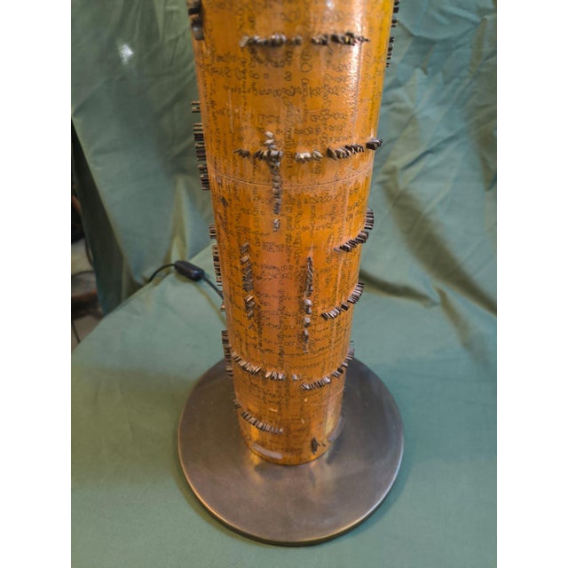 Wood Obelisk Lamps with Brass Inserts and Lampshade, 1970s, Set of 2 For Sale - Image 7 of 18