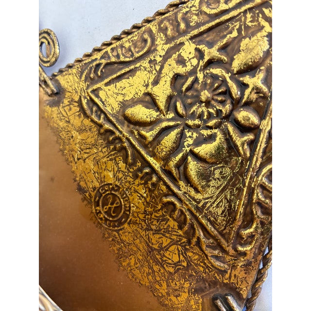 Vintage Gold Embossed Floral Metal Wall Pocket For Sale - Image 9 of 9