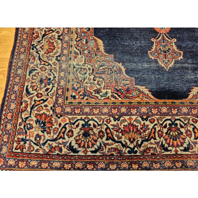 Vintage Kashan Rug, Hand-Knotted Wool, Open Field Pattern, Navy & Ivory, 3x5 For Sale - Image 13 of 16