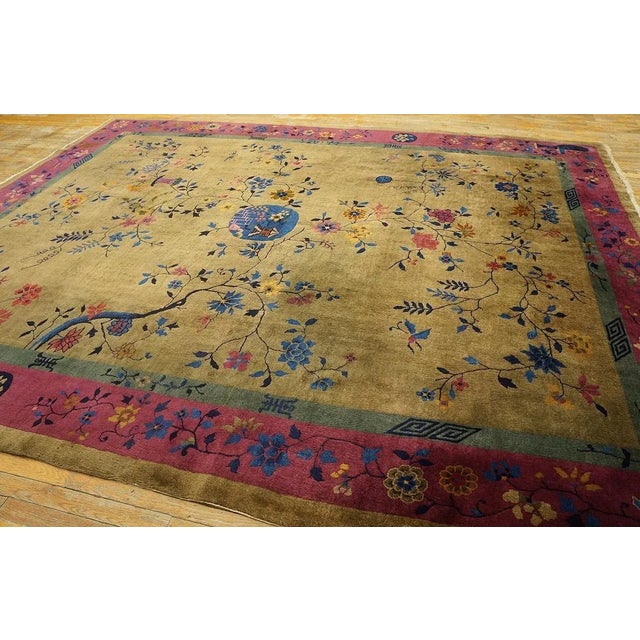 Outstanding Tan Tupe and Purple Color With Flower Design Antique Chinese Art Deco Rug For Sale In New York - Image 6 of 11