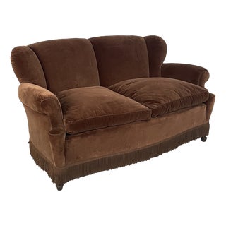 Italian Art Deco Two-Seater Sofa in Brown Velvet, 1930s For Sale