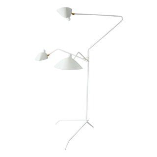 Mid-Century Modern White Three Rotating Arms Floor Lamp by Serge Mouille For Sale