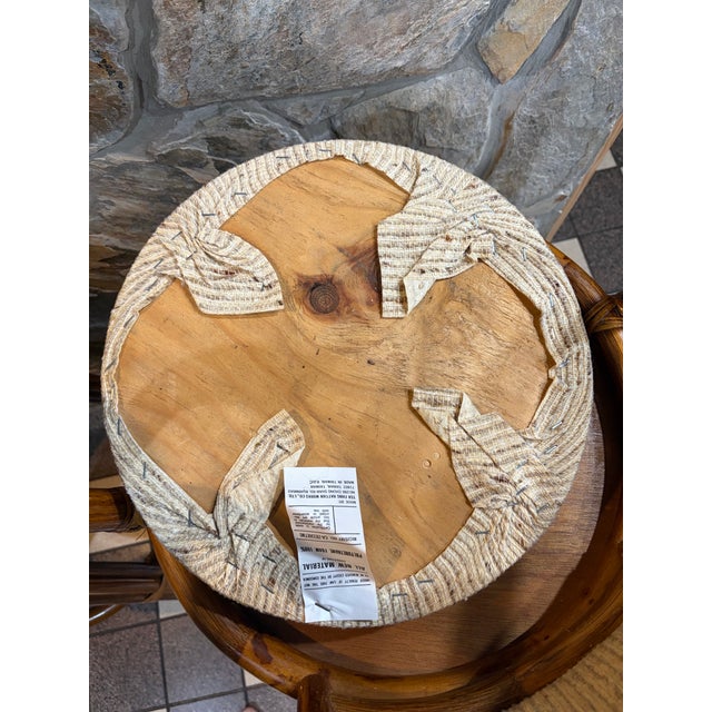 Set of 4 Vintage Boho Coastal Rattan Swivel Bar Stools For Sale - Image 10 of 10