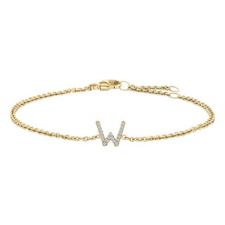 10K Yellow Gold Diamond Accent "W" Initial Charm and Link Bracelet For Sale