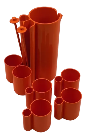 Space Age Drinking Set Orangeade by Jean Pierre Vitrac, 1970s, Set of 9