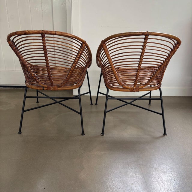 1950s Mid-Century Modern Rattan Lounge Chairs, 1950s, Set of 2 For Sale - Image 5 of 10