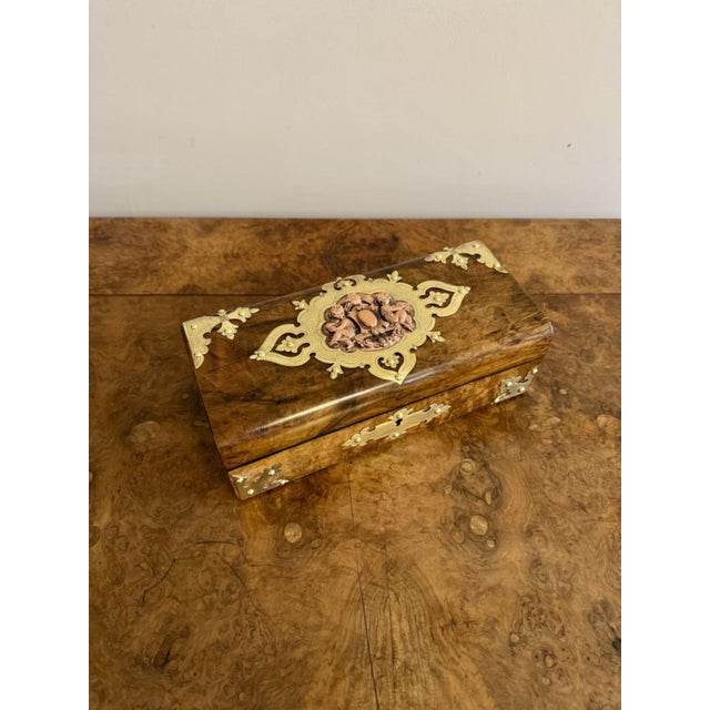 Brown Victorian Burr Walnut and Brass Mounted Jewellery Box, 1880s For Sale - Image 8 of 8
