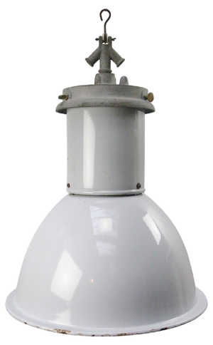 Vintage Industrial British Gray Enamel Pedant Light, 1950s