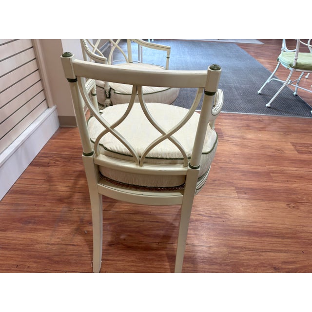 Cream Pair of Painted Neoclassical Armchairs in Cream & Sage Green – Directoire Style Style For Sale - Image 8 of 9