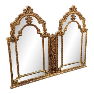 Vintage Double Arch Shell Gilt Mirror For Sale