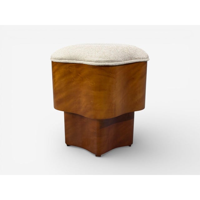 Art Deco Style, Star Motif Footstools, Burlwood, Beige Linen, 21st C. For Sale In New York - Image 6 of 10