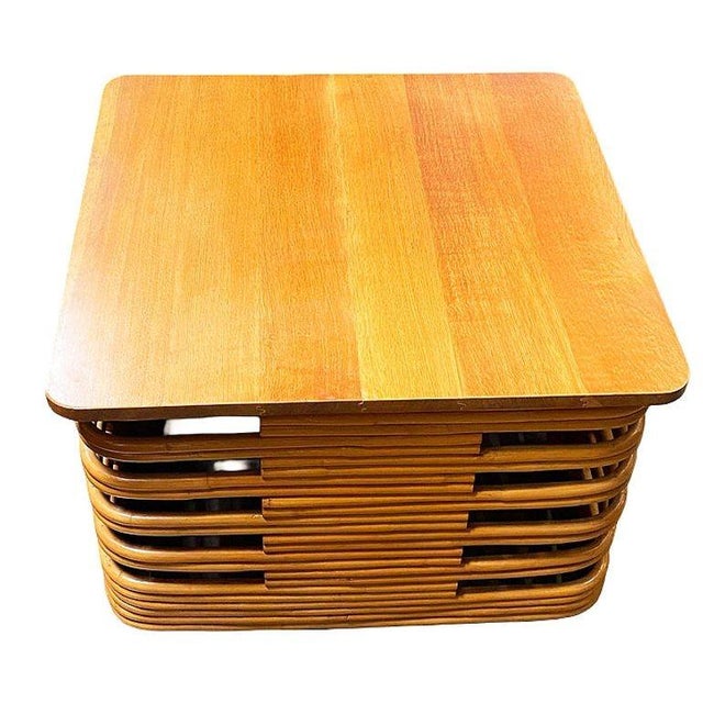 1940s 1940s Restored Rare 18" Tall Stacked Rattan MCM Coffee Table W/ Mahogany Top For Sale - Image 5 of 8