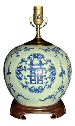 Late 19th Century Antique Chinese Porcelain Blue And White Ginger Jar As Lamp