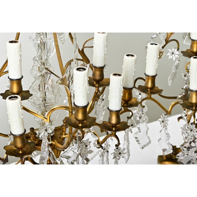 French Large French 19th Century Brass & Crystal Girandole Lamps - A Pair For Sale - Image 3 of 12