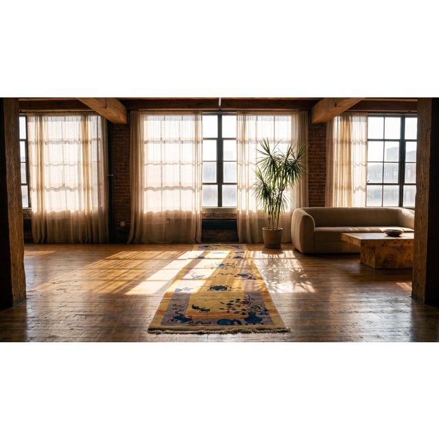 1920s Beige Floral Antique Chinese Art Deco Hand Knotted Rug 2'6" X 11'4" Wool Carpet For Sale - Image 9 of 9