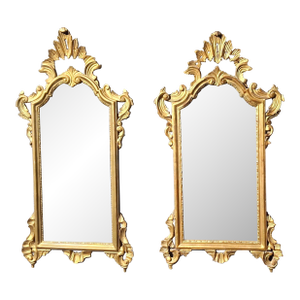 Pair Early 20th Century Italian Rococo Style Hand Carved Giltwood Foliate Mirror