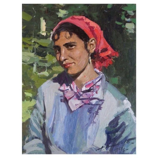 Alfejs Bromults, Gypsy Woman, 1959, Oil on Cardboard For Sale