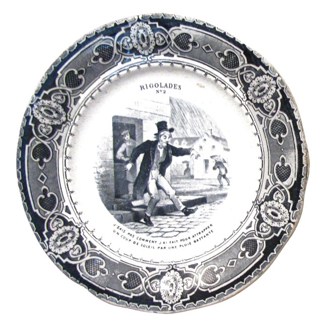 Farmhouse Antique French Creil & Montereau Black & White Transferware Plates - a Pair For Sale - Image 3 of 5