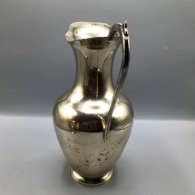 Handmade Brass Pitcher and 2 Hand Pounded Brass Wine/Water Goblets-Set of 3 For Sale In Sacramento - Image 6 of 12