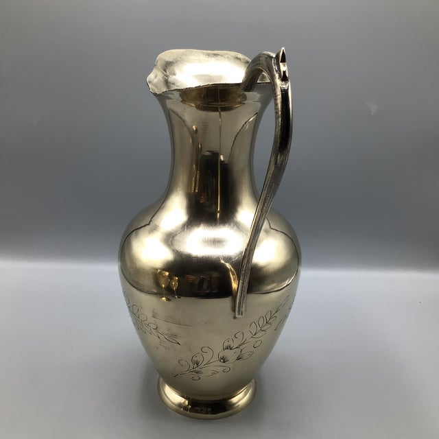 Vintage Handmade Brass Pitcher and 2 Hand Pounded Brass Wine/Water Goblets-Set of 3 For Sale In Sacramento - Image 6 of 12