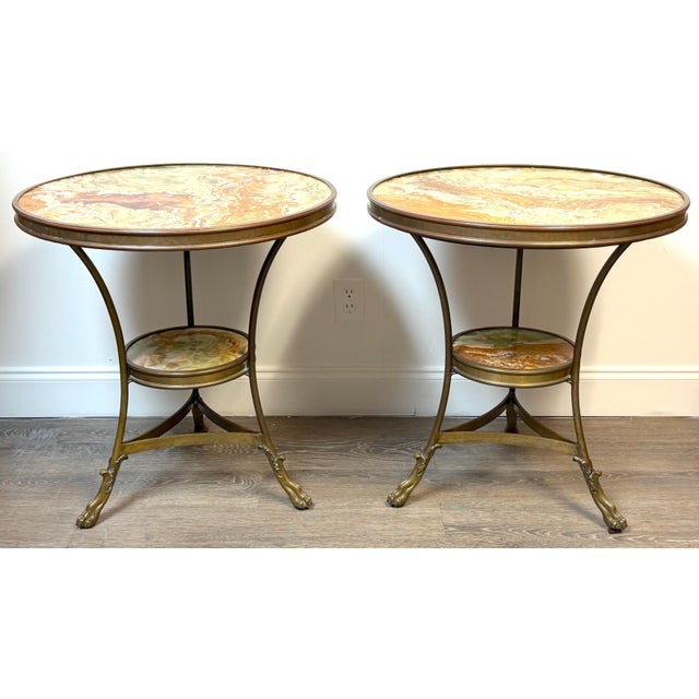 Pair French Neoclassical Bronze & Book-Matched Onyx Gueridons For Sale - Image 11 of 15