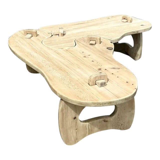 Vintage Boho Bleached Pine Puzzle Coffee Table For Sale