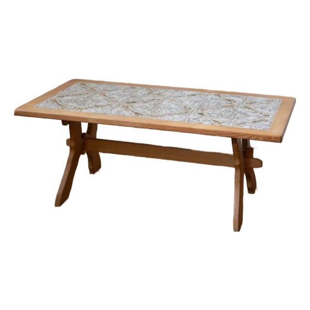 1970s Danish Modern Oak and Tile Coffee Table For Sale