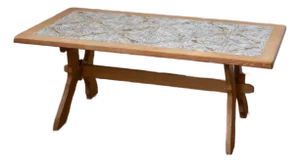 1970s Danish Modern Oak and Tile Coffee Table
