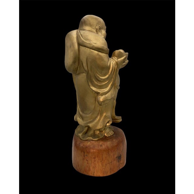 Antique Japanese Wooden Hotei with Gilt-Coloured Finish, Early Shōwa Period, 1920s-1940s For Sale - Image 12 of 15