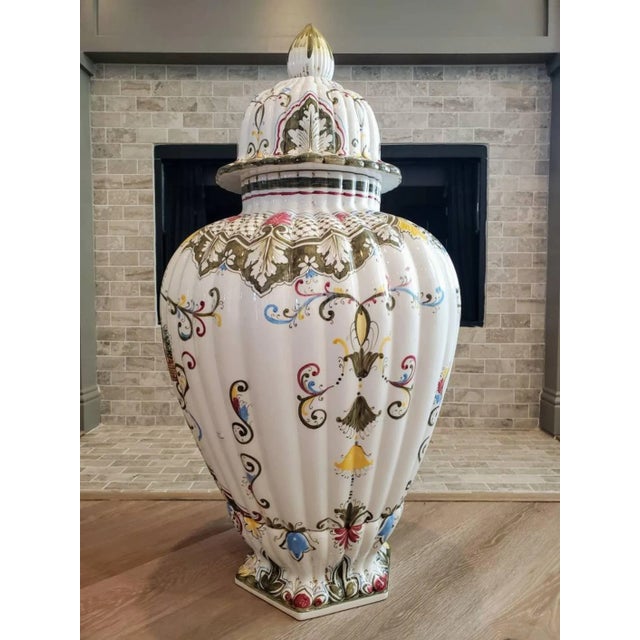 Monumental Italian Hand Painted Fiori Floor Vase For Sale - Image 11 of 11