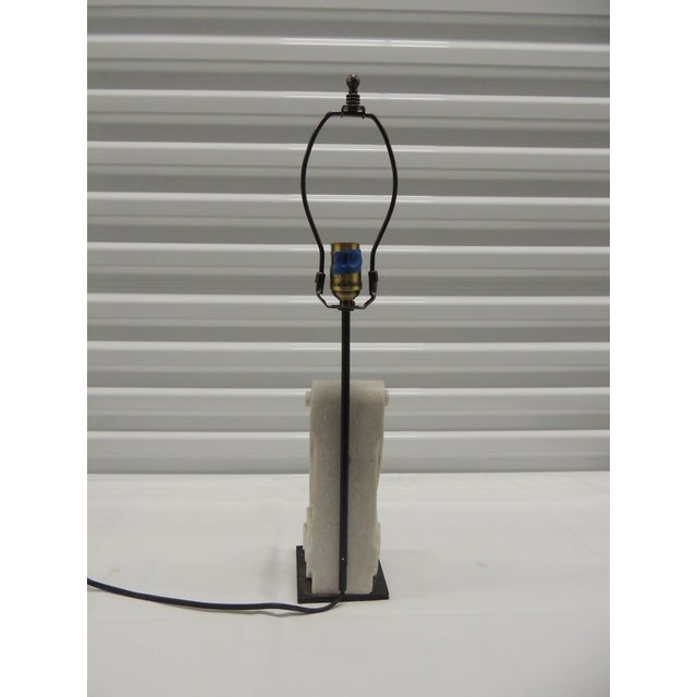 Etruscan Revival Vintage White Marble Architectural Bracket Table Lamp on Iron Base For Sale - Image 3 of 5