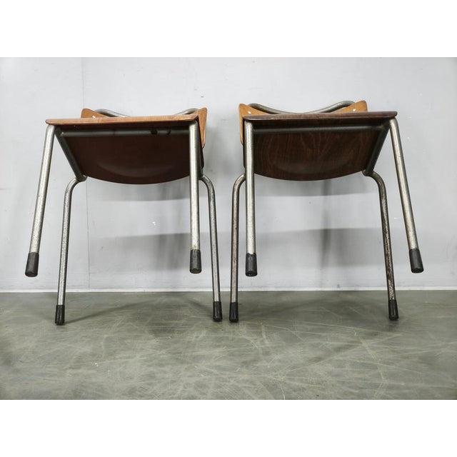 Industrial Dutch Industrial Plywood 106 Chairs from Gispen, 1960s, Set of 6 For Sale - Image 3 of 18