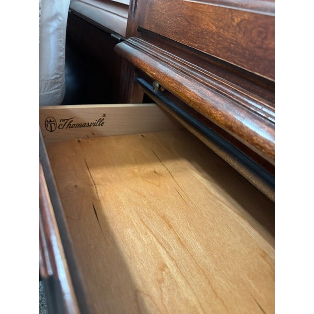 Vintage Thomasville Illuminated Cherry Queen Bed Unit- Headboard, Bridge, Nightstand Armoires, & Mirror For Sale - Image 18 of 18