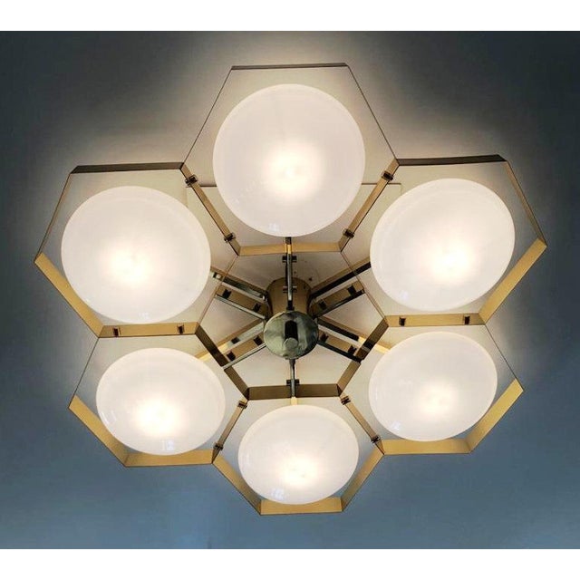 Not Yet Made - Made To Order 21st Century Hive Polished Brass Glossy White Murano Flush Mount by Fabio LTD For Sale - Image 5 of 9