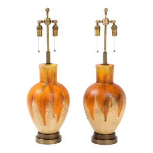 1960's Ceramic Drip Glazed Lamps - A Pair
