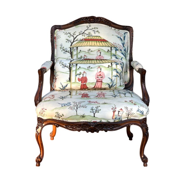 Pair of Large Sherrill Furniture Bergere Armchairs in Thibaut “Ting Yuan” For Sale - Image 13 of 18